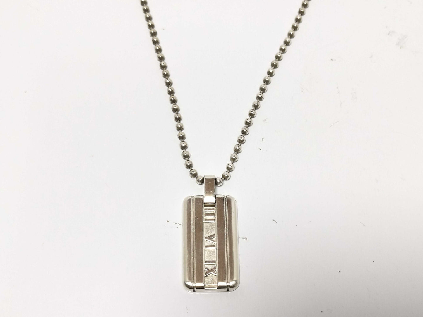 Tiffany & Co. Atlas Tiffany Necklace with Atlas Logo Plate, 925 Silver, 21.6g