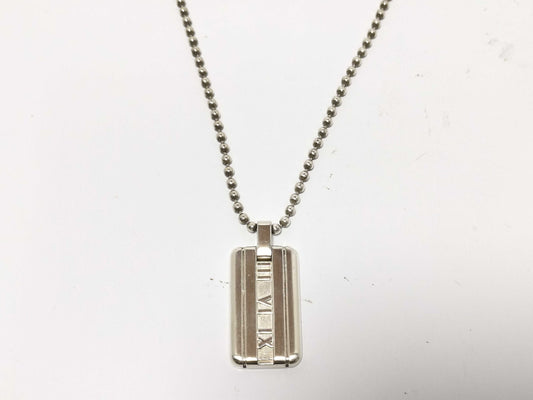 Tiffany & Co. Atlas Tiffany Necklace with Atlas Logo Plate, 925 Silver, 21.6g
