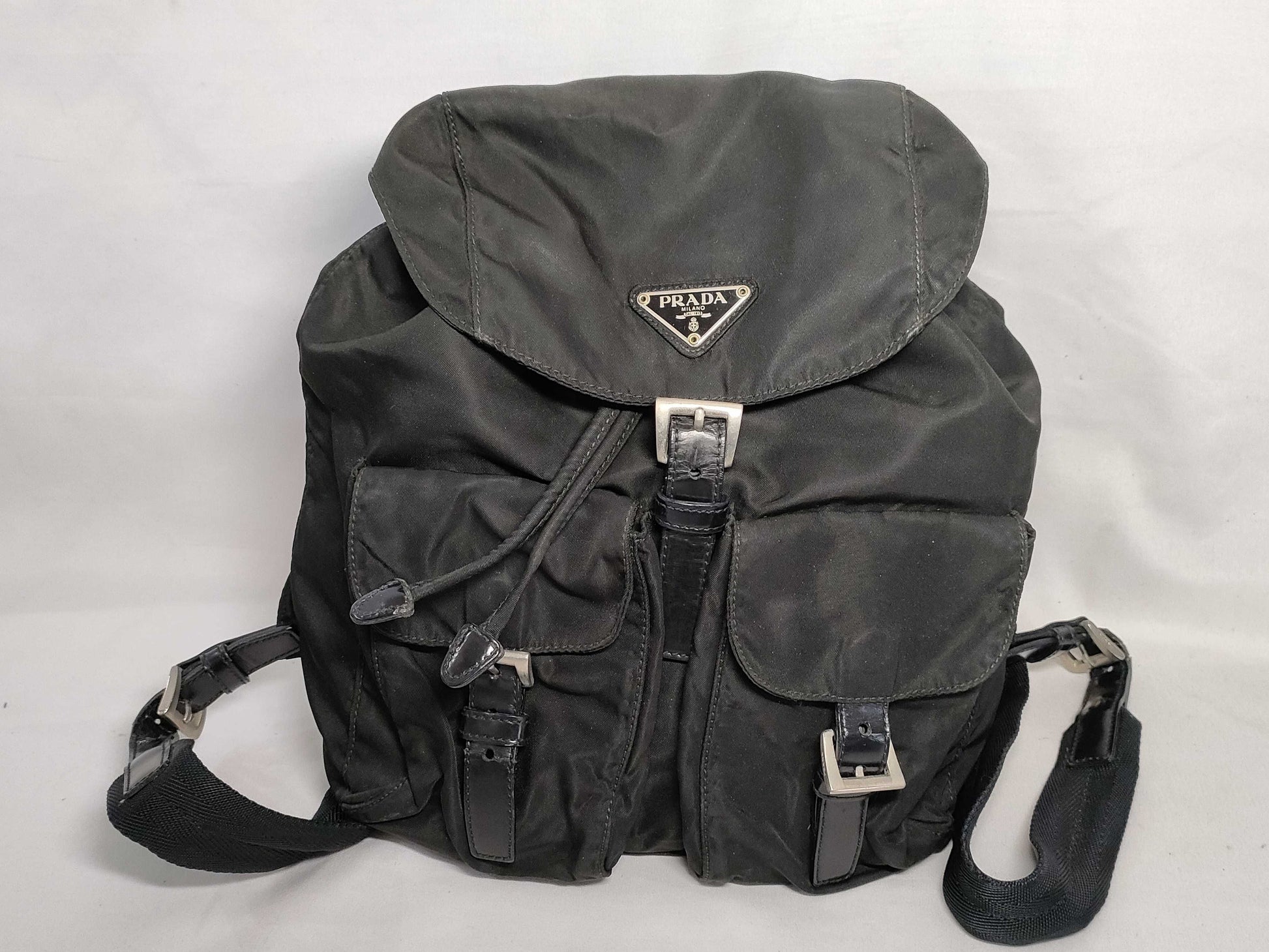 PRADA Nylon Prada Backpack with Triangle Logo, Black