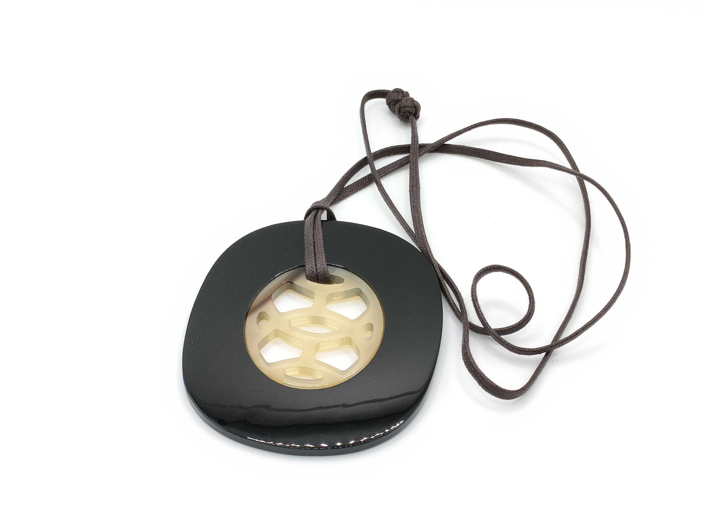 HERMES Lift GM Buffalo Horn Necklace in Black/Gray