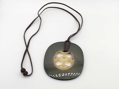 HERMES Lift GM Buffalo Horn Necklace in Black/Gray
