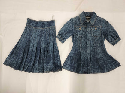 CHANEL P53 Set, Denim Jacket and Skirt, All-Over Print, Coco Mark, Camellia, Size 38, Other Apparel