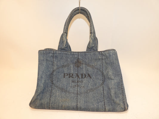 PRADA Canapa Denim Tote Handbag