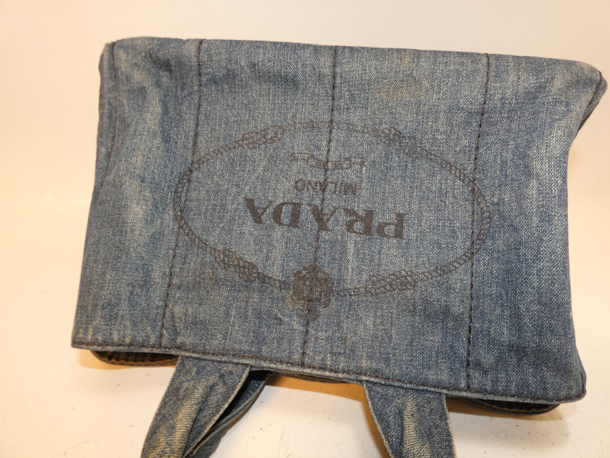 PRADA Canapa Denim Tote Handbag