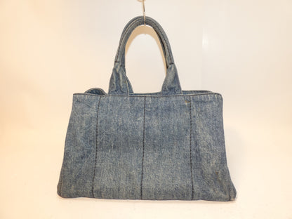 PRADA Canapa Denim Tote Handbag
