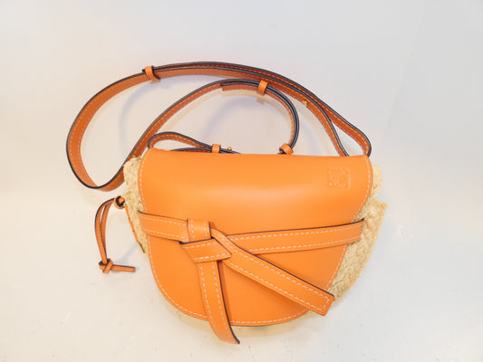 LOEWE Gate Bag Raffia Leather Shoulder Bag