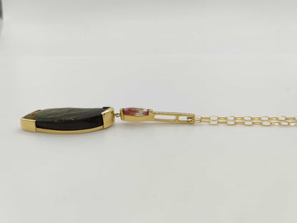 Ammolite 27.49ct Sunstone 1.84ct D0.12ct K18 15.3g Necklace 