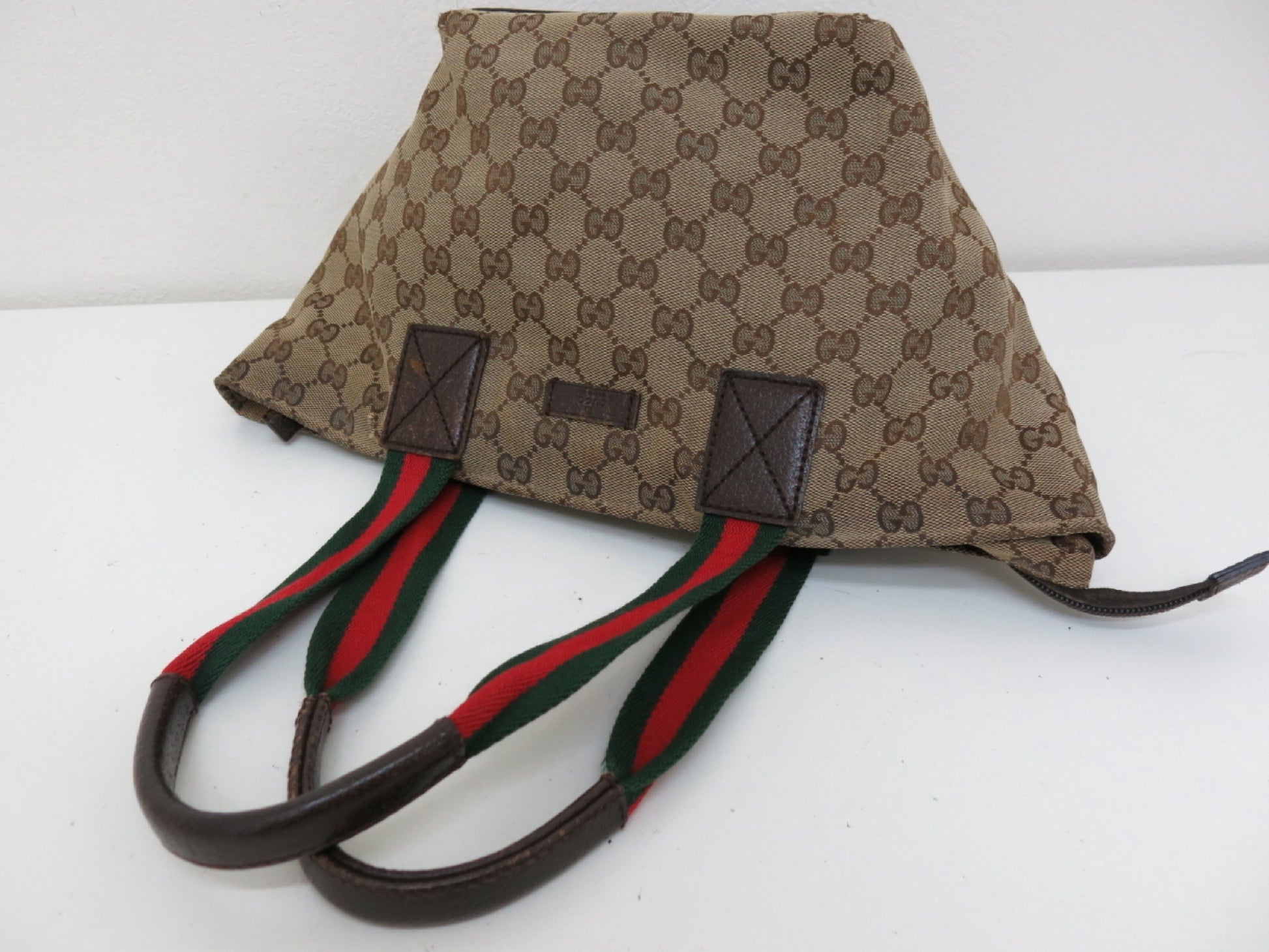 GUCCI GUCCI Gucci Sherry GG Canvas Leather Tote Bag