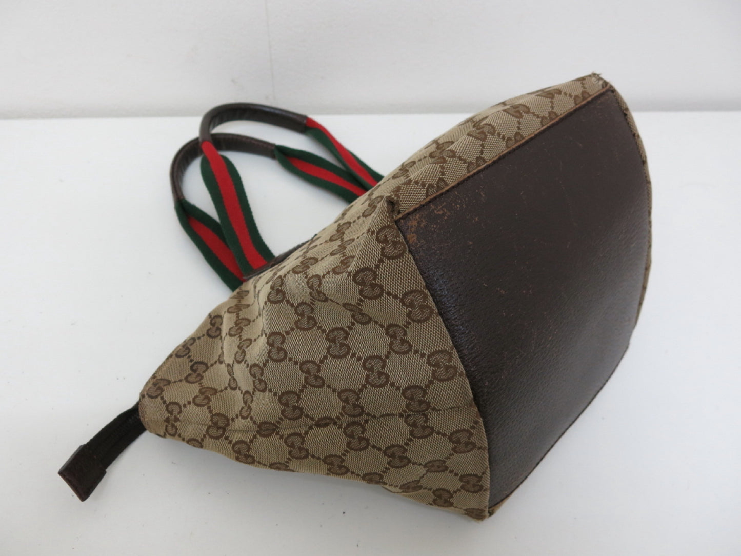 GUCCI GUCCI Gucci Sherry GG Canvas Leather Tote Bag