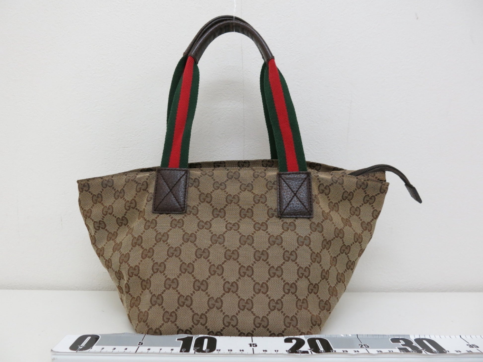 GUCCI GUCCI Gucci Sherry GG Canvas Leather Tote Bag