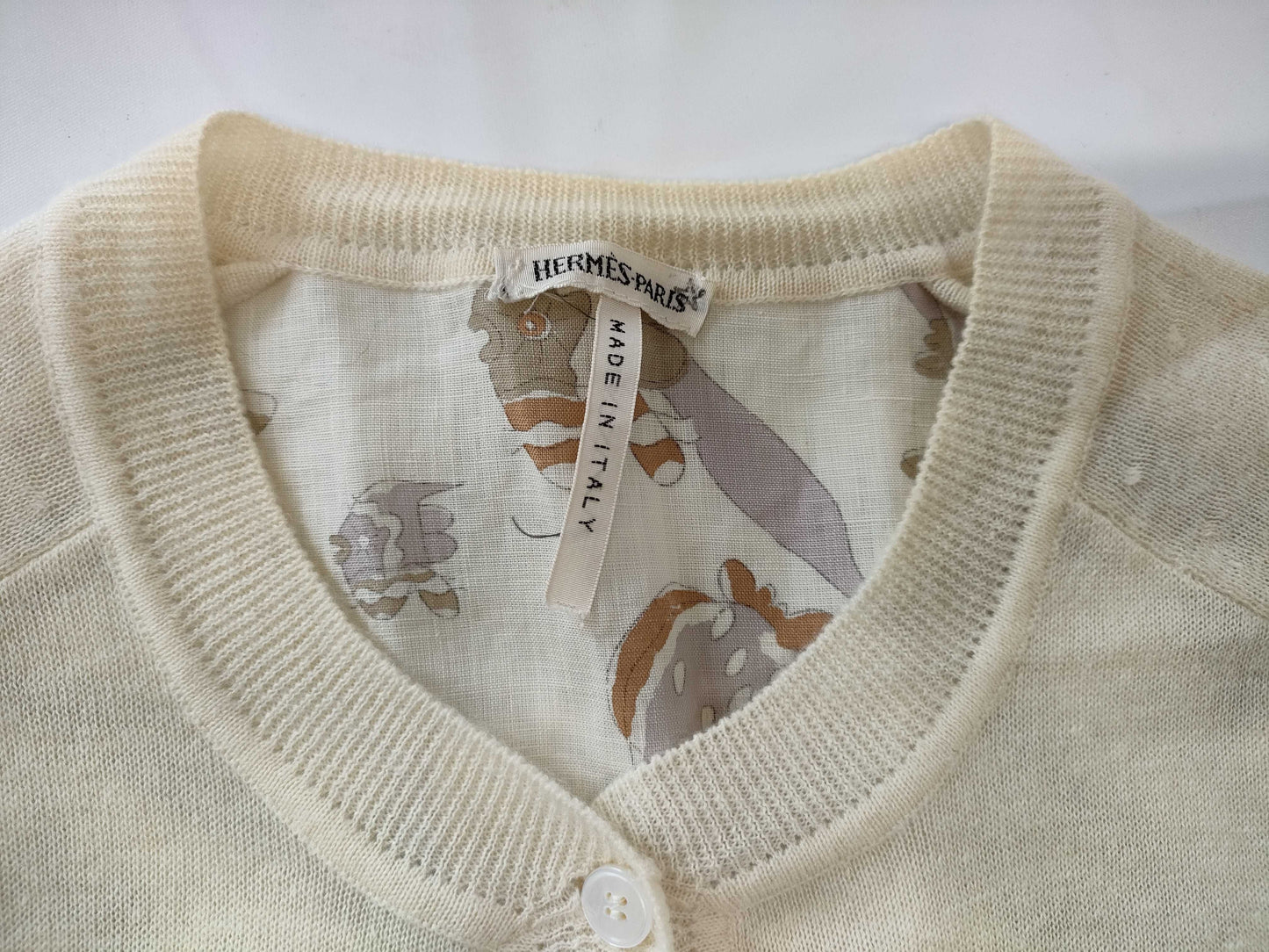 HERMES Margiela-era cashmere cardigan with fish print, size ME