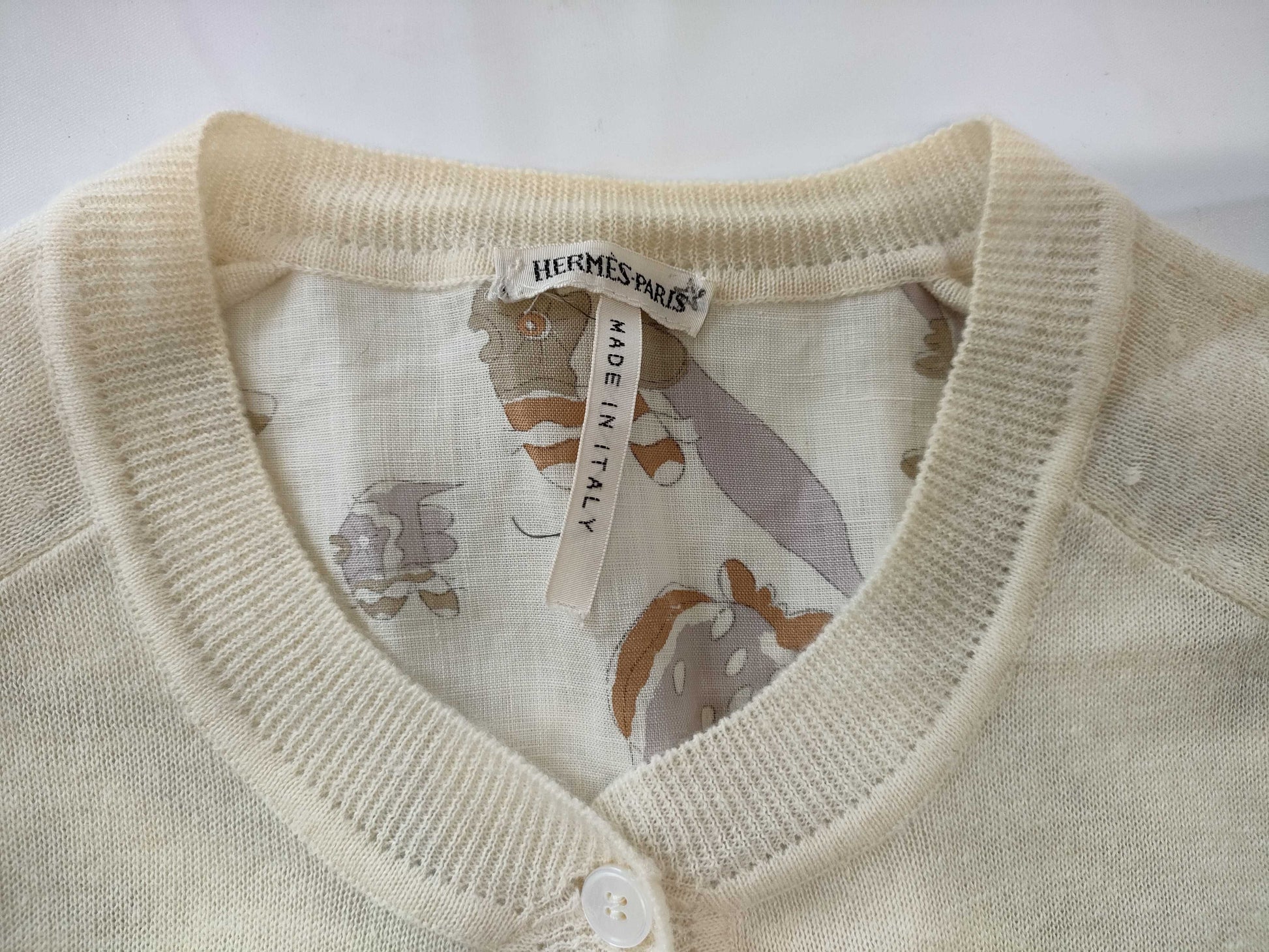 HERMES Margiela-era cashmere cardigan with fish print, size ME