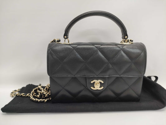 CHANEL Matelasse Top Handle Bag AP4568 Black with Gold Hardware and Caviar Leather, XULX3AP5, 2-Way Shoulder Bag/Handbag