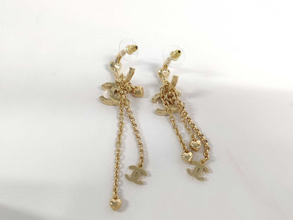 CHANEL CC Mark Rhinestone Heart Earrings, Gold Plated, B23P
