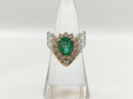 E1.37ct D0.57ct PT900/K18 13.3g Ring 