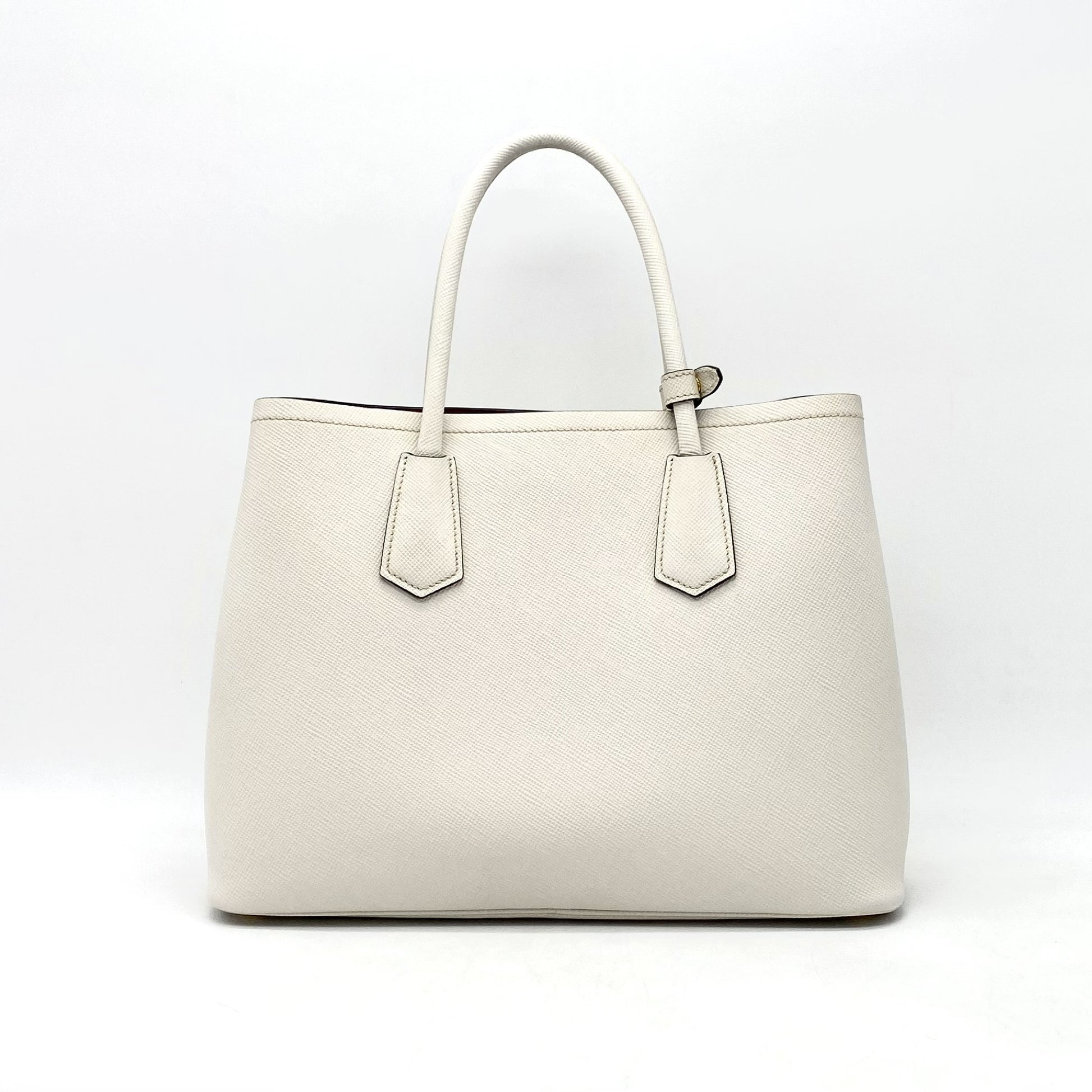 PRADA Prada Triangle Logo Plate Saffiano Leather Handbag White Tag 180 Handbag