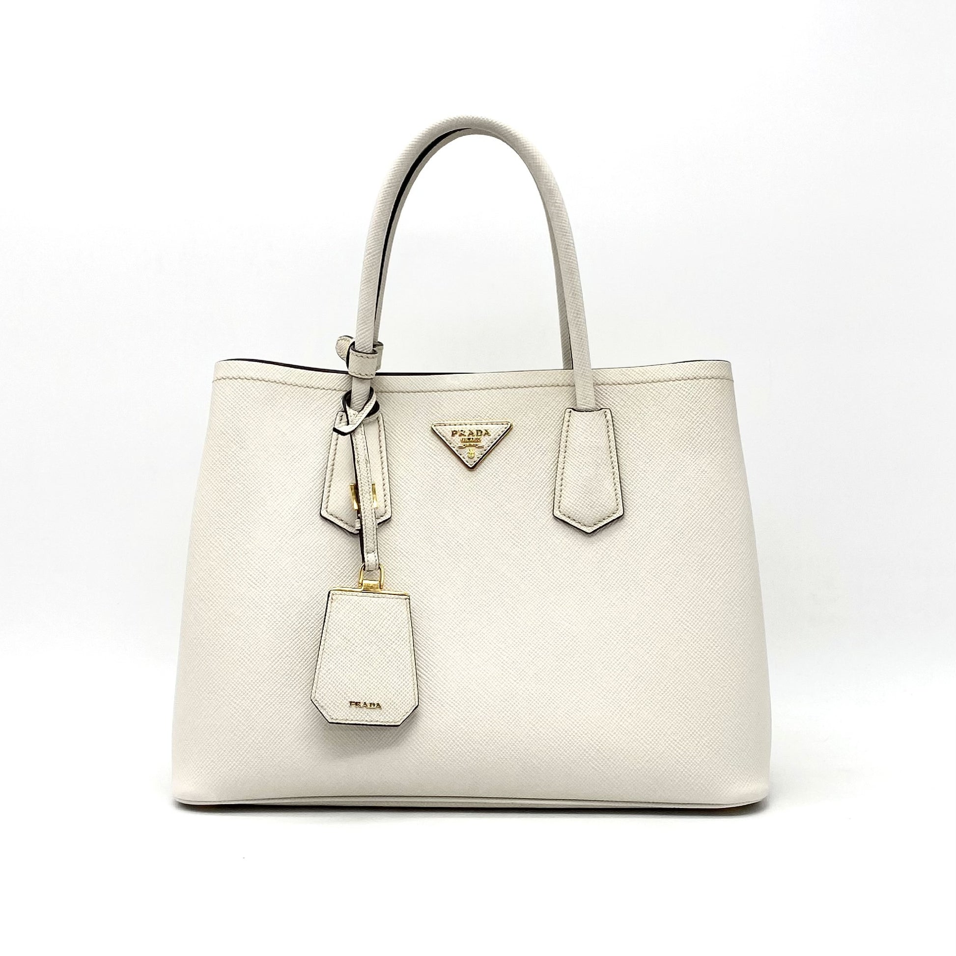 PRADA Prada Triangle Logo Plate Saffiano Leather Handbag White Tag 180 Handbag
