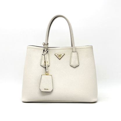 PRADA Prada Triangle Logo Plate Saffiano Leather Handbag White Tag 180 Handbag