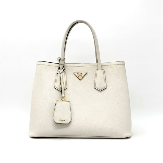 PRADA Prada Triangle Logo Plate Saffiano Leather Handbag White Tag 180 Handbag