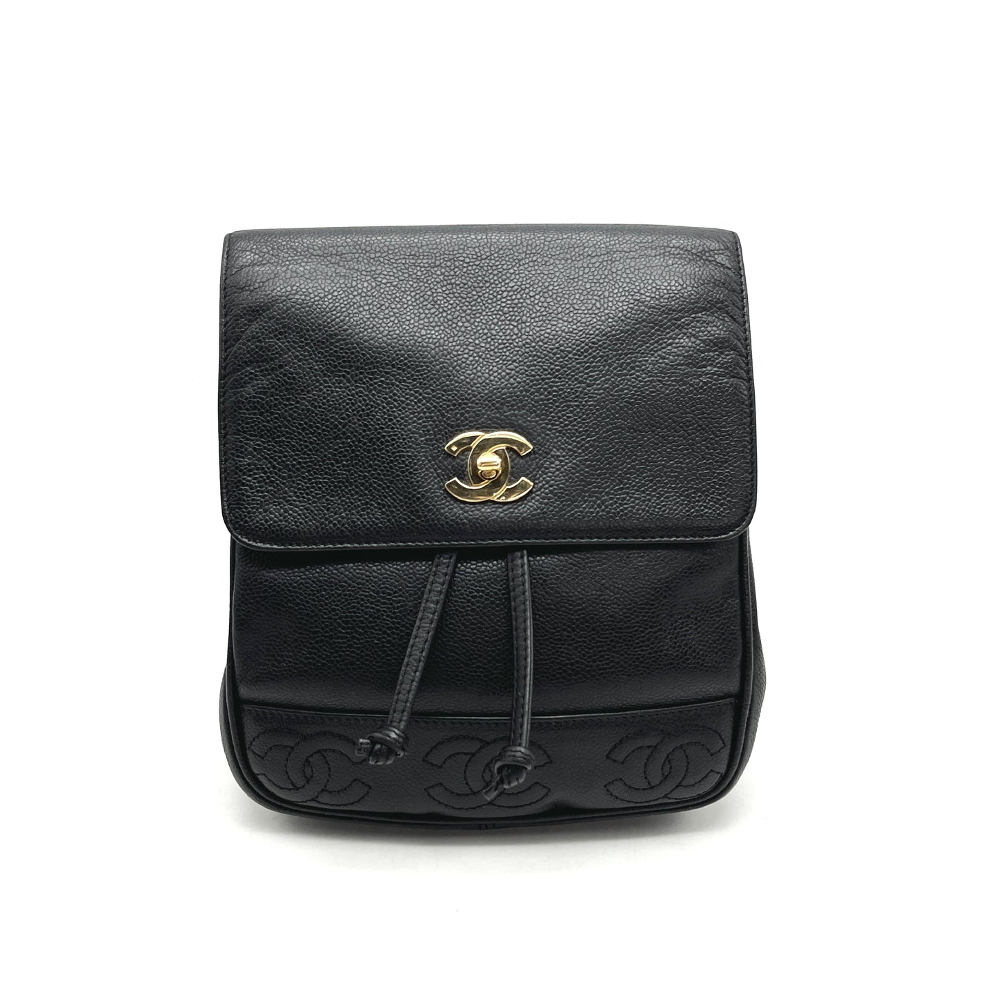 CHANEL CHANEL Turnlock Triple Coco Mark Caviar Leather Chain Backpack