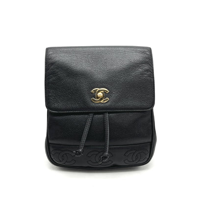 CHANEL CHANEL Turnlock Triple Coco Mark Caviar Leather Chain Backpack