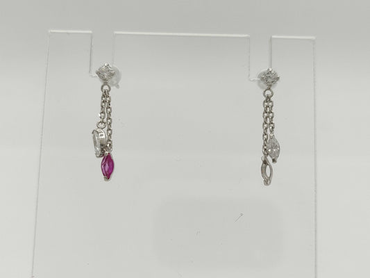 Colored Stone and Transparent Stone K14WG 0.5g Earrings 