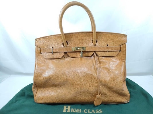 High-class leather handbag, camel color