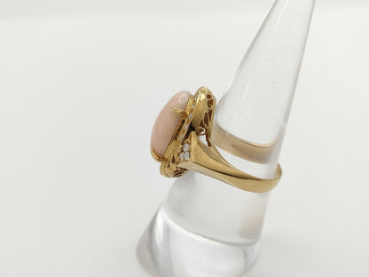 Mitsukoshi Coral D0.16ct K18 6.9g Ring 