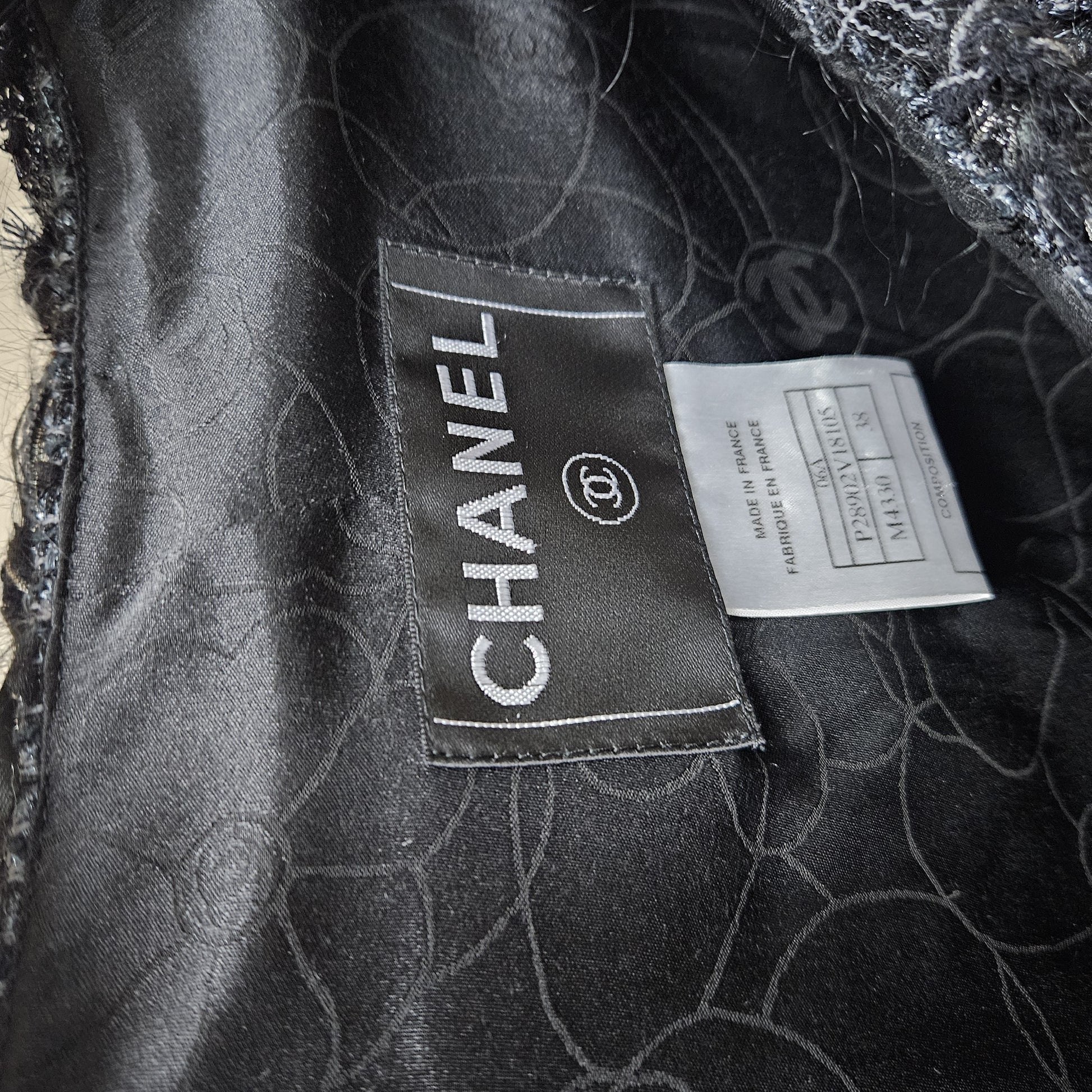 CHANEL CHANEL Fringed Tweed Jacket Dark Gray Size 38 Jacket