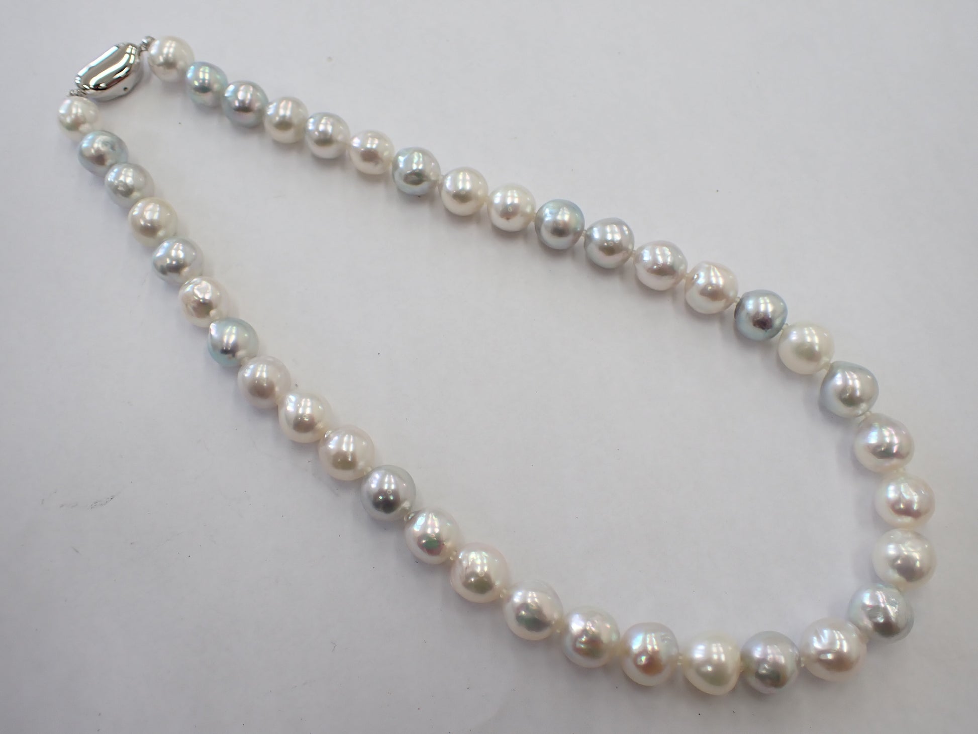 Semi-Round Pearl Necklace, Diameter 9.0-10.0mm, Sterling Silver, 50.9g 