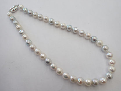 Semi-Round Pearl Necklace, Diameter 9.0-10.0mm, Sterling Silver, 50.9g 