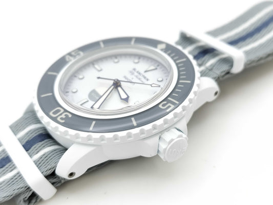 Blancpain Swatch Bioceramic Scuba SO35S100 Fifty Fathoms Antarctic Ocean Grey Men's Watch 