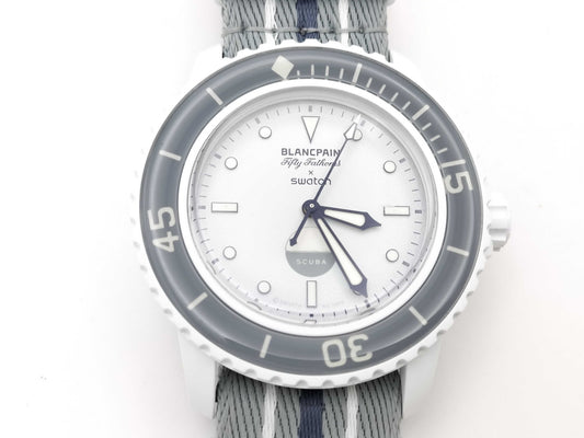 Blancpain Swatch Bioceramic Scuba SO35S100 Fifty Fathoms Antarctic Ocean Grey Men's Watch 
