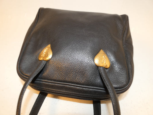 Yves Saint Laurent Logo Heart GP Hardware Leather Black Handbag