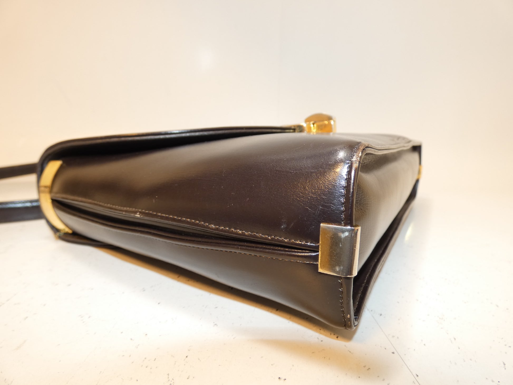 Dior 2-way Logo Lock Leather Dark Brown Handbag with Clasp Case