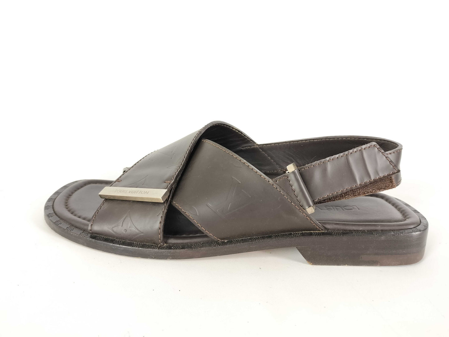 LOUIS VUITTON Leather Monogram Sandals, Size 6, MA1023