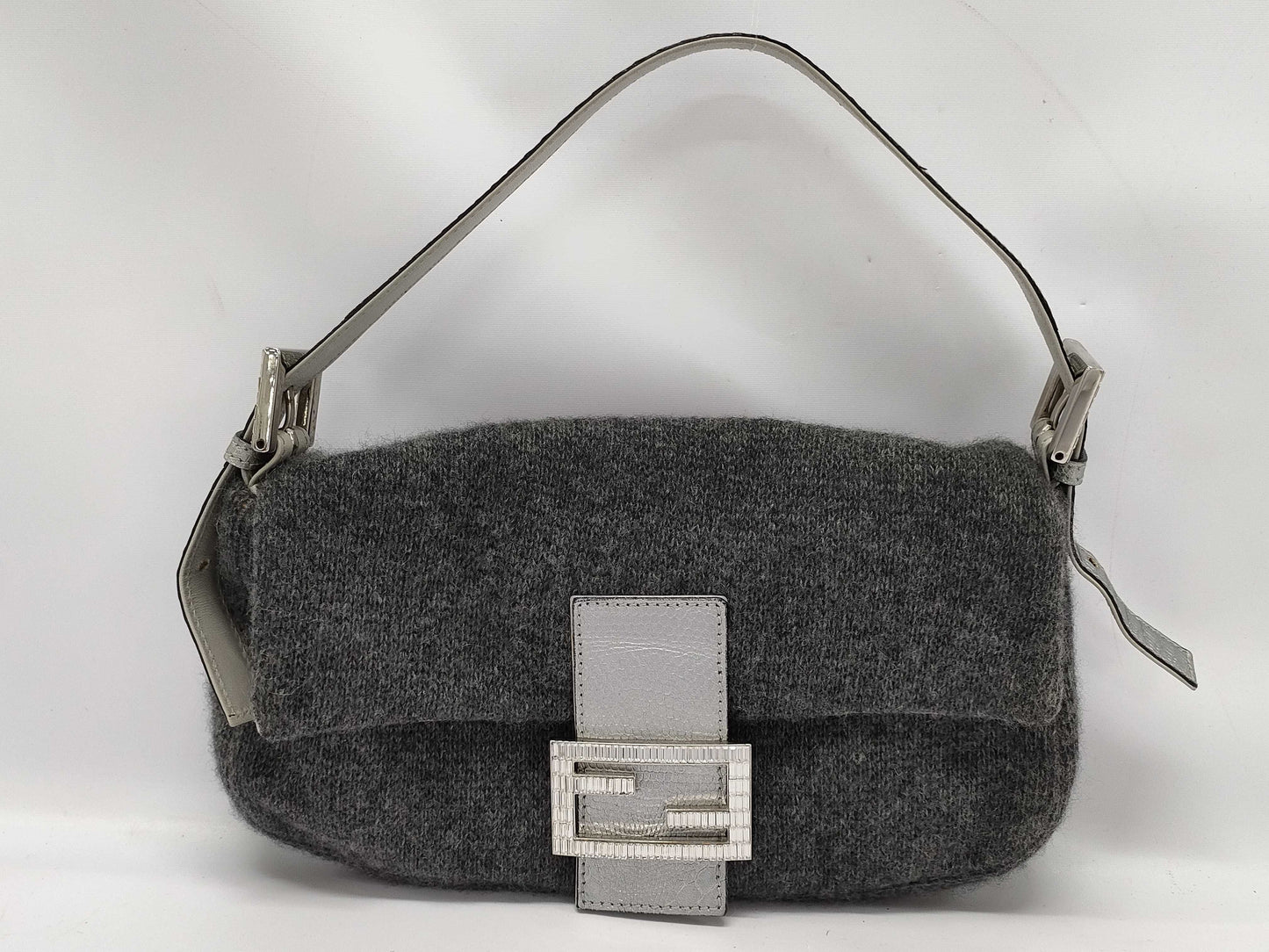 FENDI FENDI Knit Rhinestone Baguette Mamma Bucket Shoulder Bag