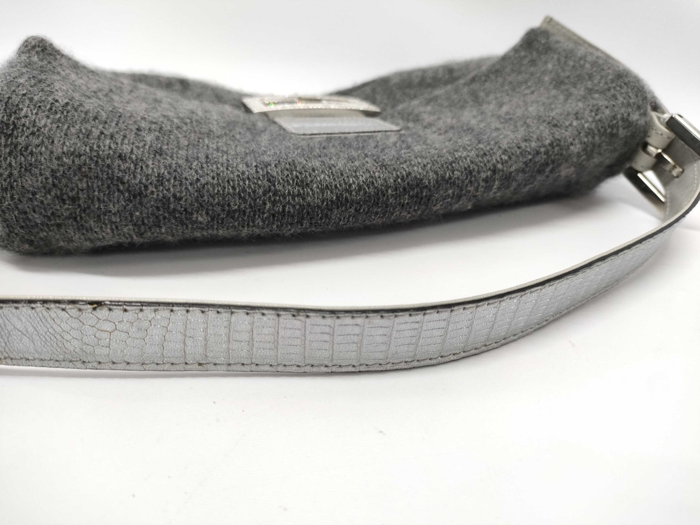 FENDI FENDI Knit Rhinestone Baguette Mamma Bucket Shoulder Bag