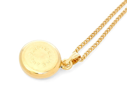 CELINE CELINE Gold-Colored Large Rhinestone Triomphe Mark Pendant Necklace 5.9g Necklace