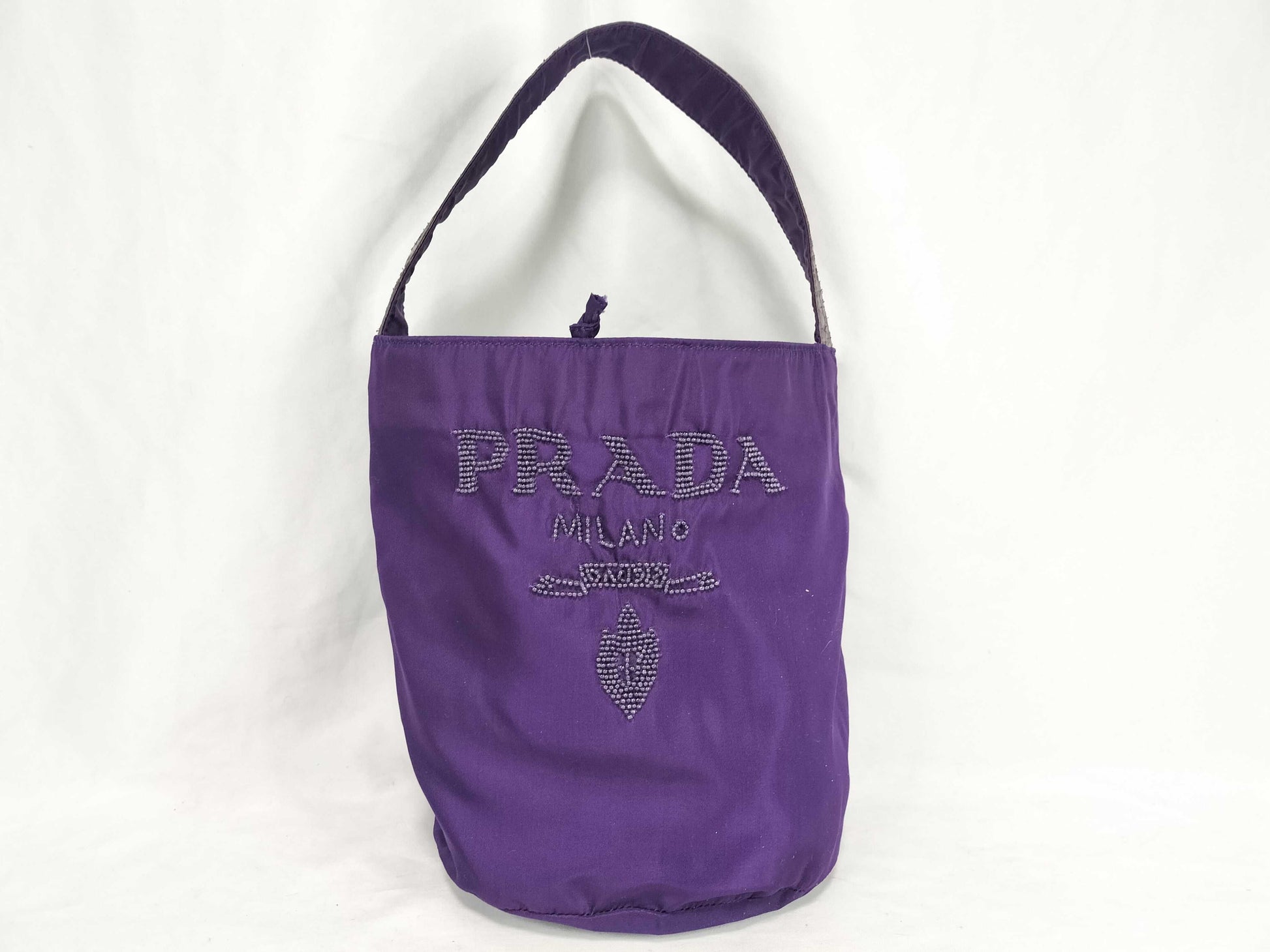 PRADA Nylon Prada Nylon Semi-Shoulder Bag Purple One-Shoulder Python Beaded Handbag