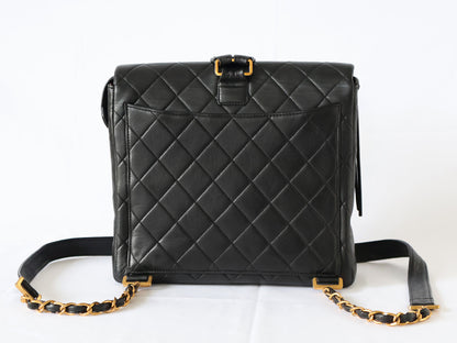 CHANEL Seal Matelasse Lambskin Chain Backpack Black