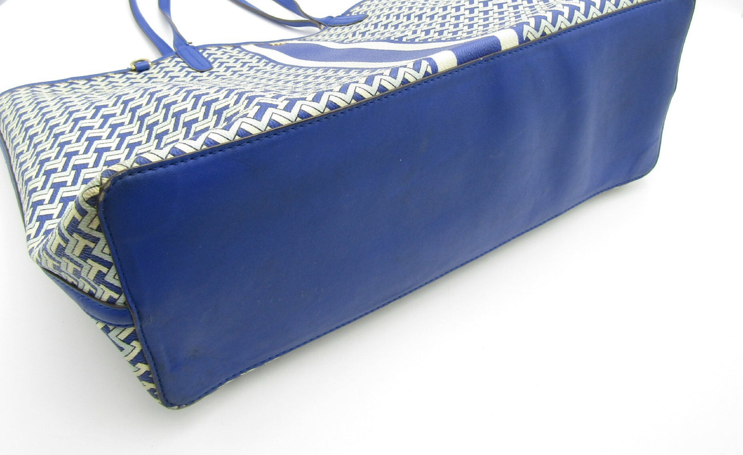 Tory Burch Canvas Leather Tote Blue Tote Bag