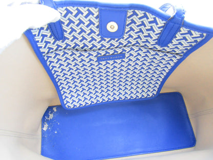 Tory Burch Canvas Leather Tote Blue Tote Bag