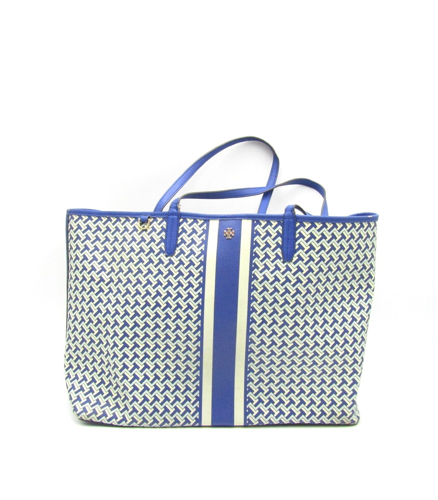 Tory Burch Canvas Leather Tote Blue Tote Bag