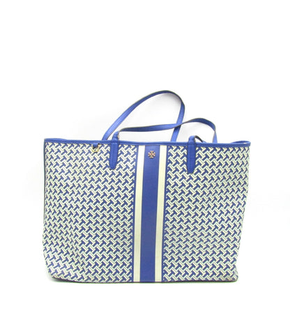 Tory Burch Canvas Leather Tote Blue Tote Bag