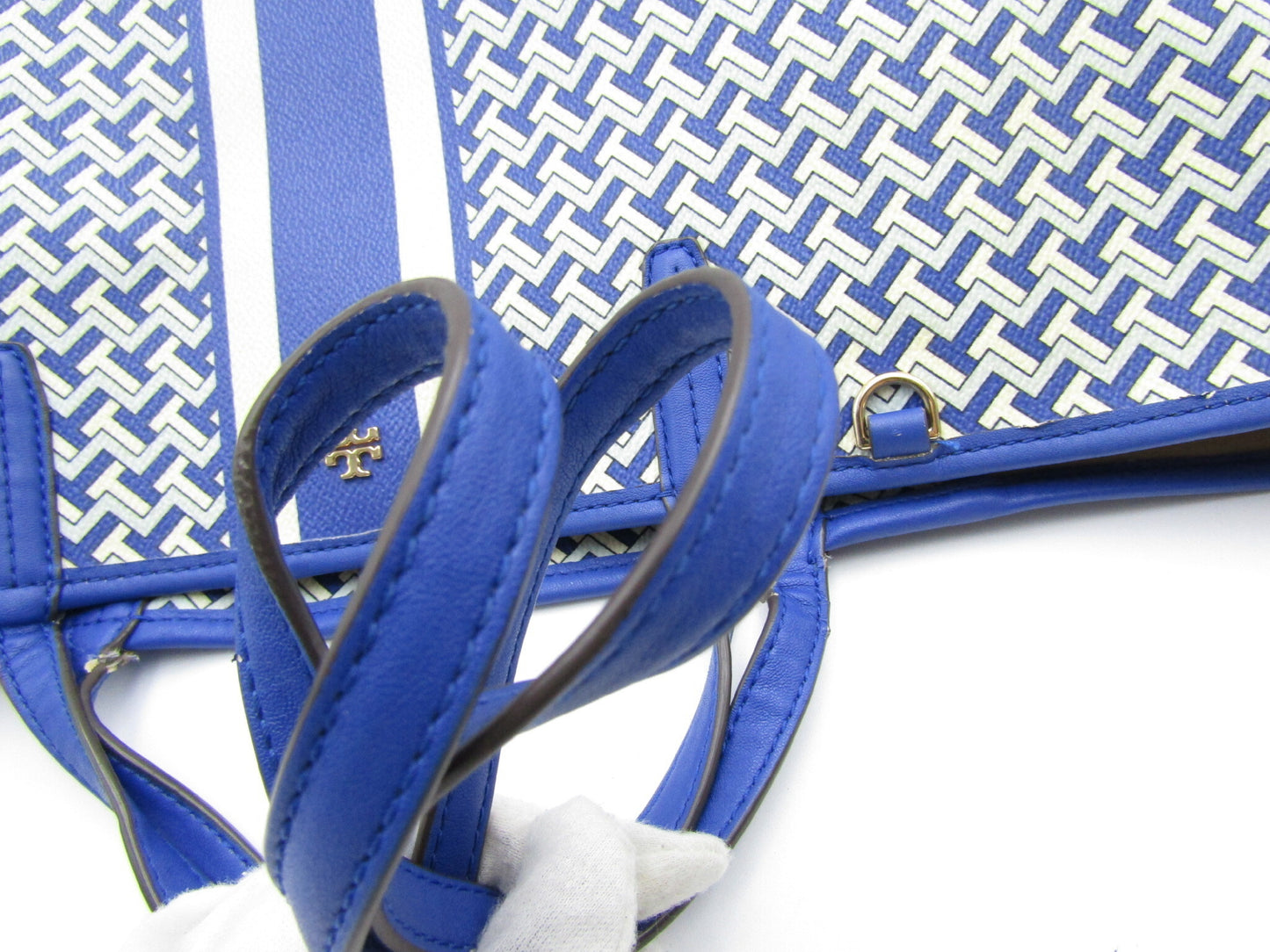 Tory Burch Canvas Leather Tote Blue Tote Bag