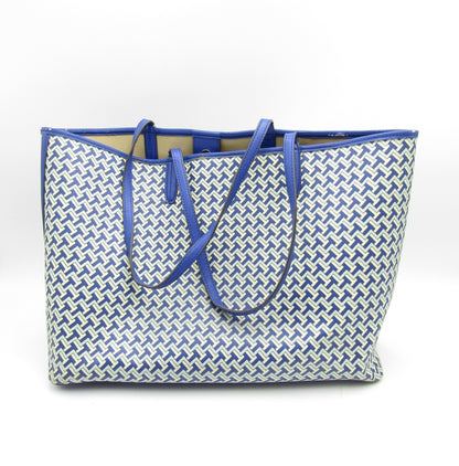 Tory Burch Canvas Leather Tote Blue Tote Bag