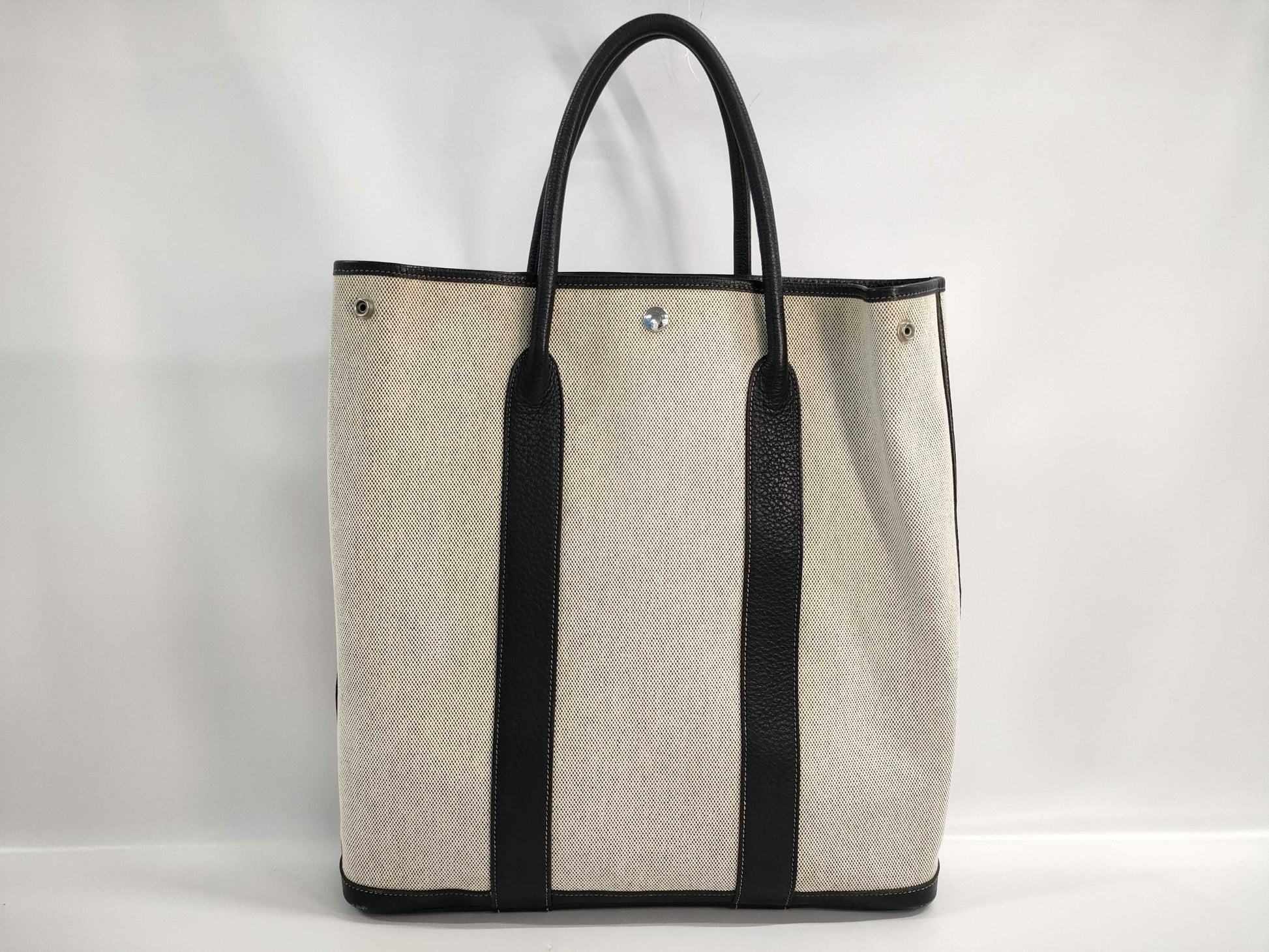 HERMES Garden File MM Toile H/Buffle Skipper Women's Tote Bag, Gray