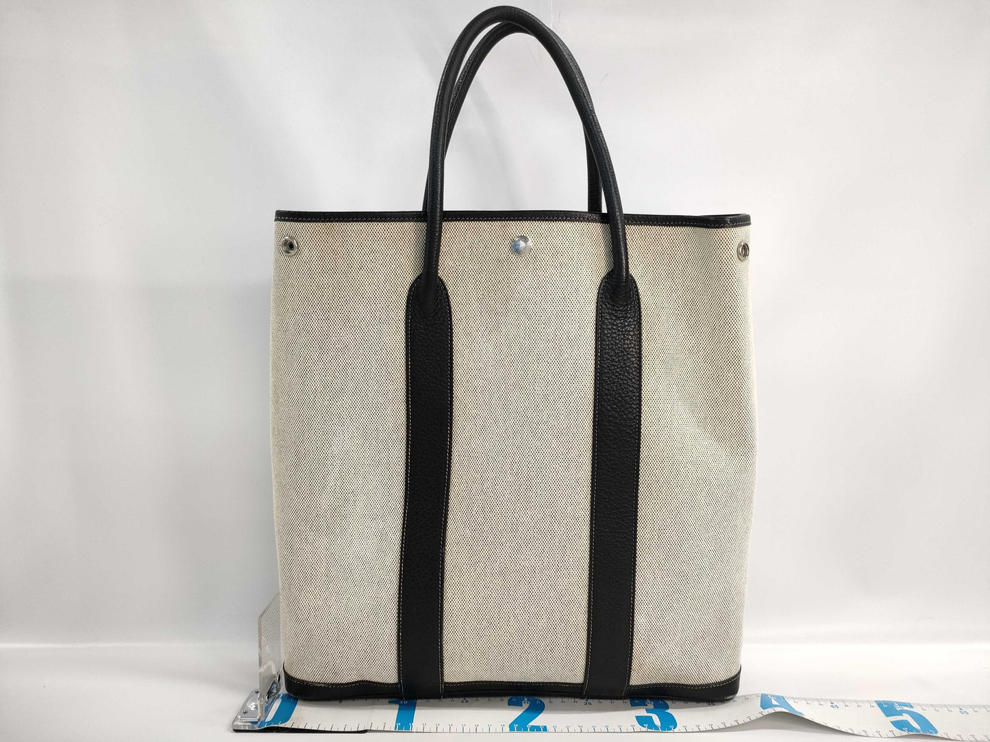 HERMES Garden File MM Toile H/Buffle Skipper Women's Tote Bag, Gray