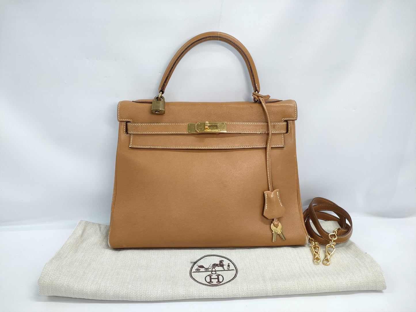 HERMES Kouchebel Kelly 32 Handbag with Two Keys and Cadena Cloth